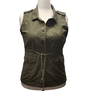 Swoon Olive Utility Vest L Boho Gorpcore Cabincore Adjustable Waist Snap Pockets